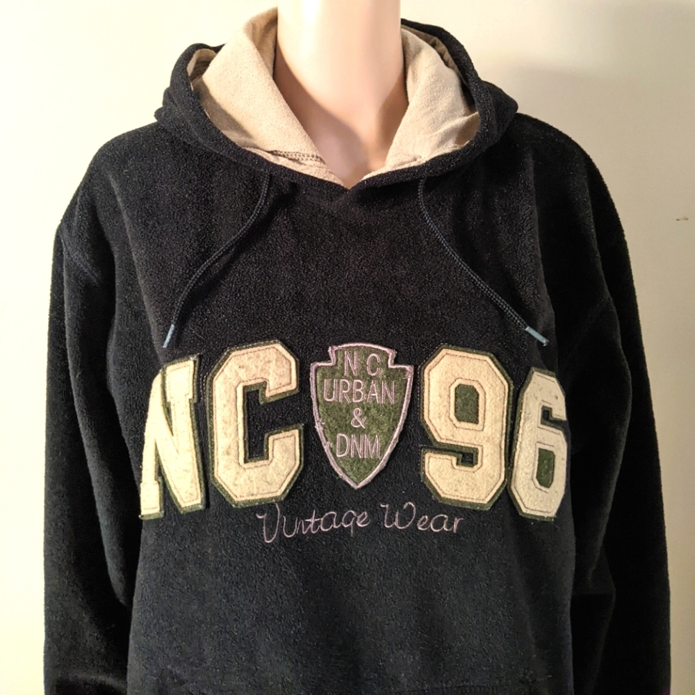 Vintage Navy Crew NC 96 fleece embroidered black hoodie, men's medium